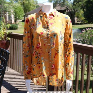 Max Jeans Floral Button Down Top Blouse M Bright and Cheerful